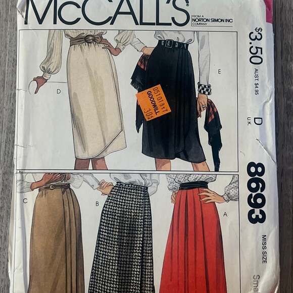 McCall's Other - McCall's 8693 Misses' Wrap-skirt Pattern, 1983, Size Ex-small 6-8